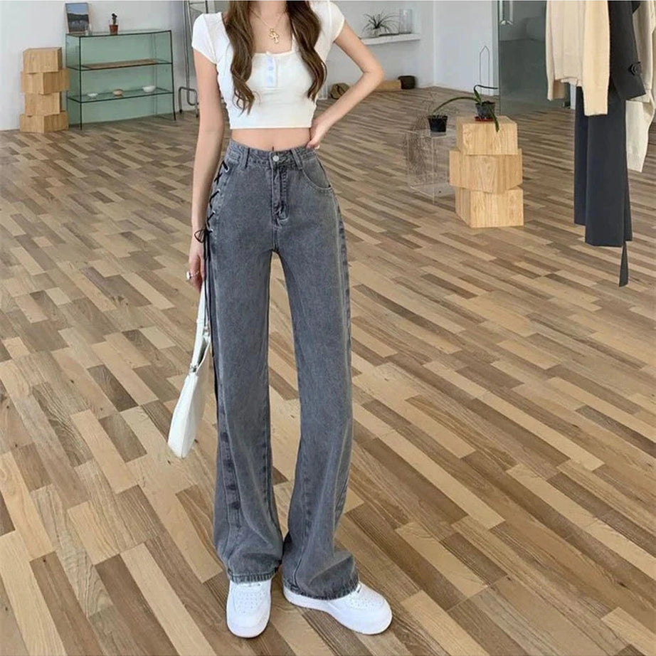 Y2k Urban Edge Lace-Up Denim