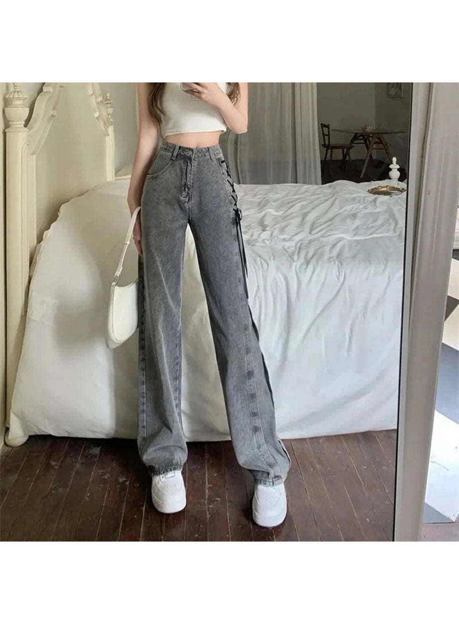 Y2k Urban Edge Lace-Up Denim