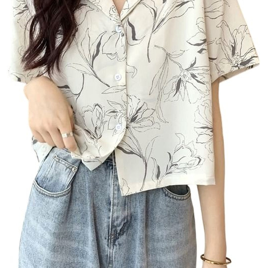 Y2k V-neck Button Print Summer Shirt