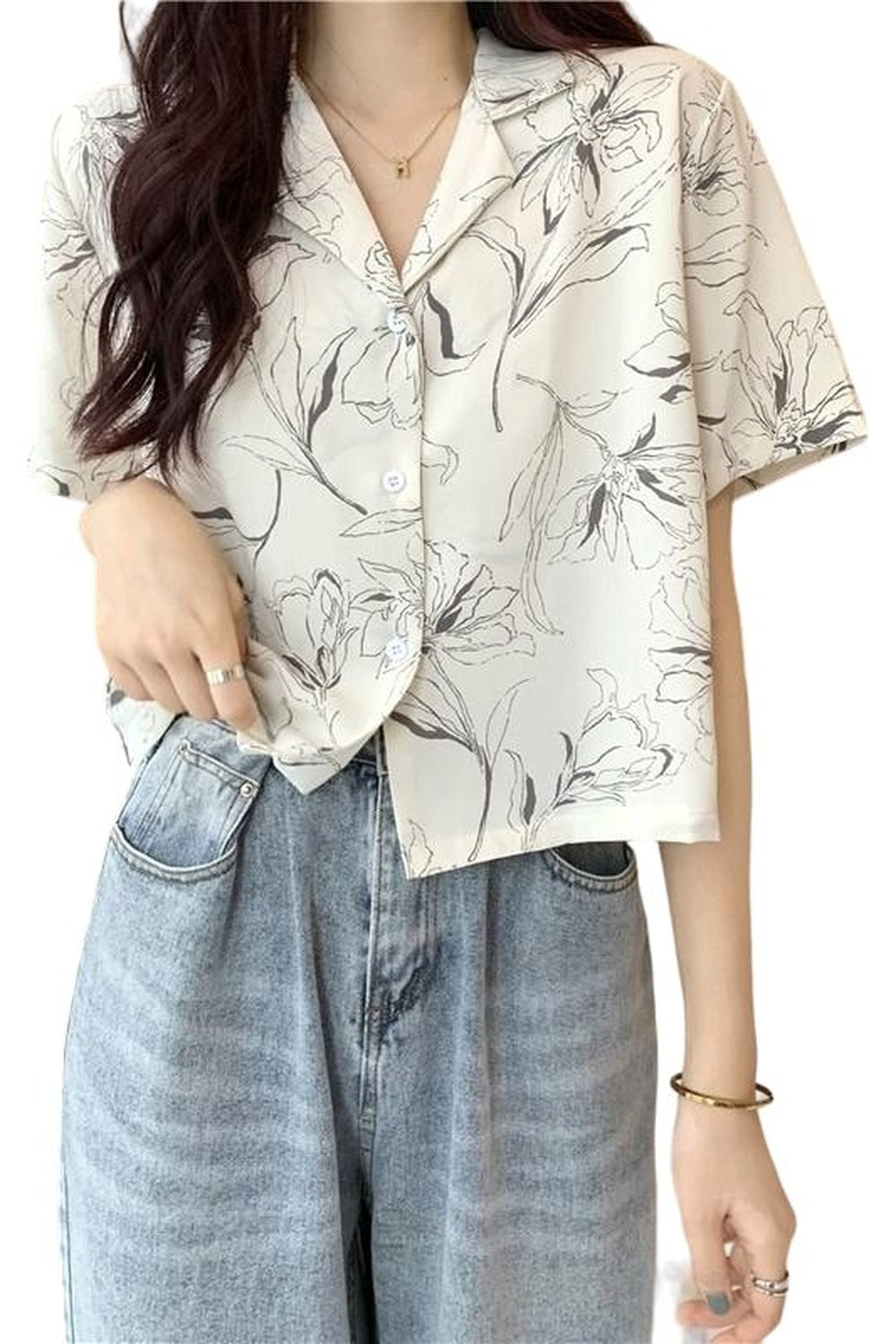 Y2k V-neck Button Print Summer Shirt