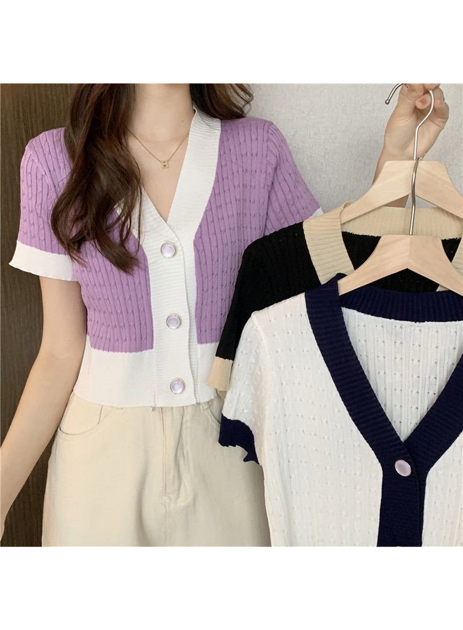 Y2k V-neck Cardigan Crop Top