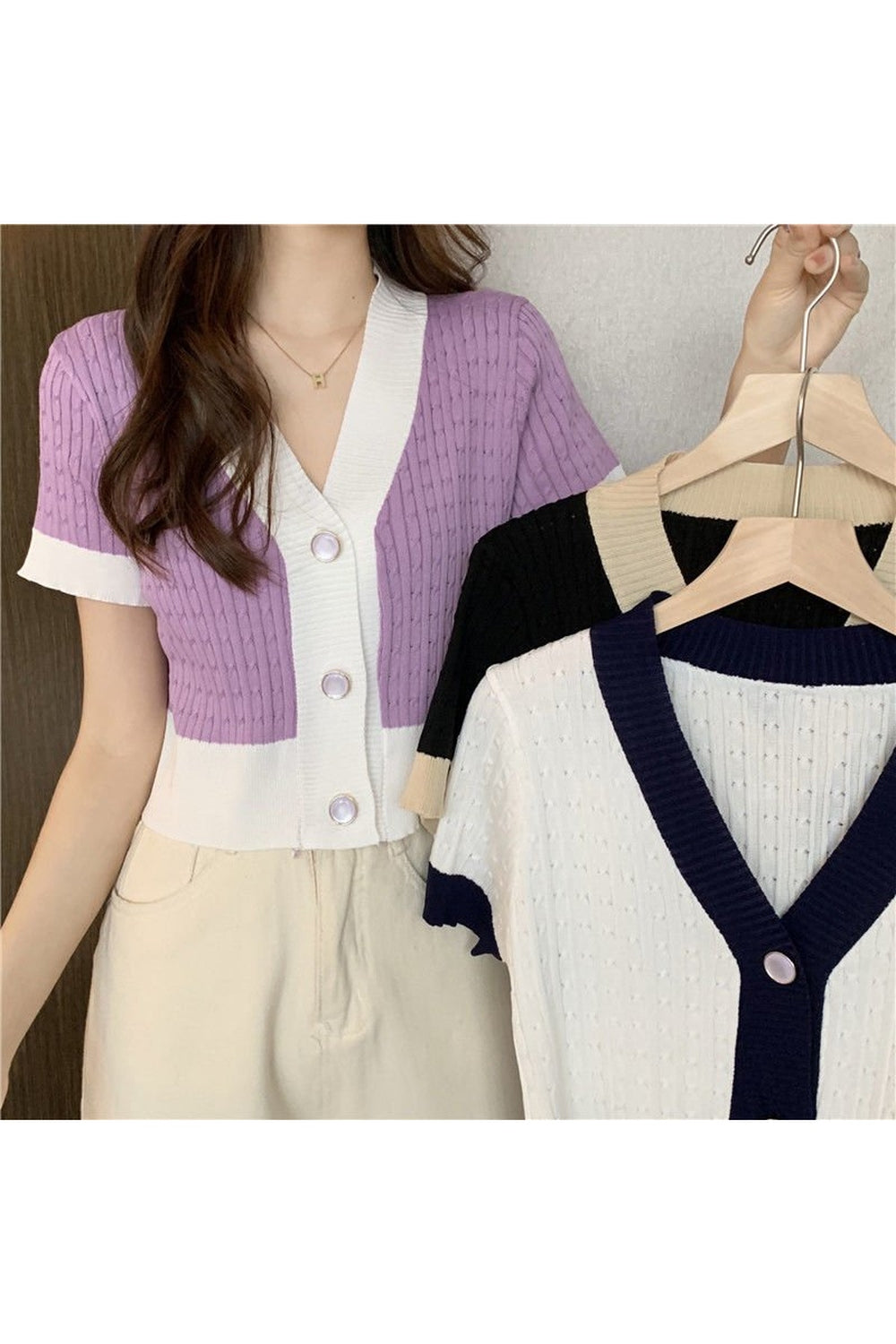 Y2k V-neck Cardigan Crop Top