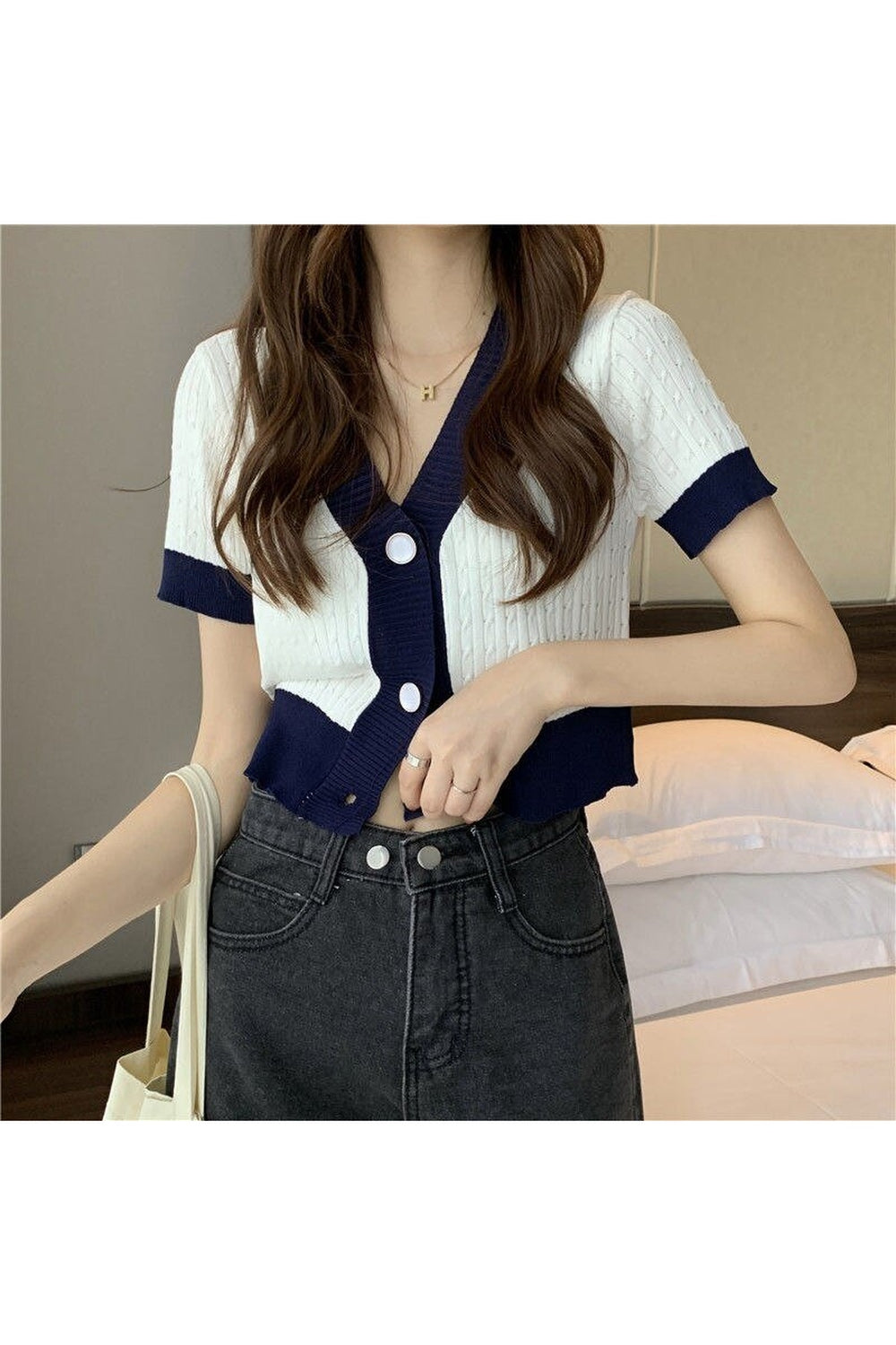 Y2k V-neck Cardigan Crop Top