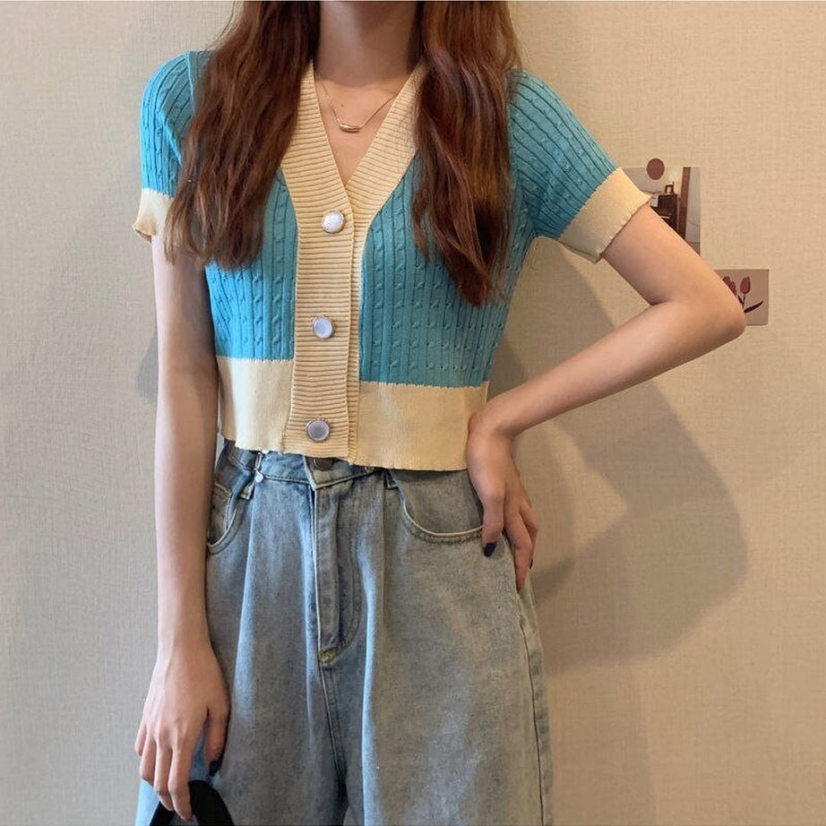 Y2k V-neck Cardigan Crop Top