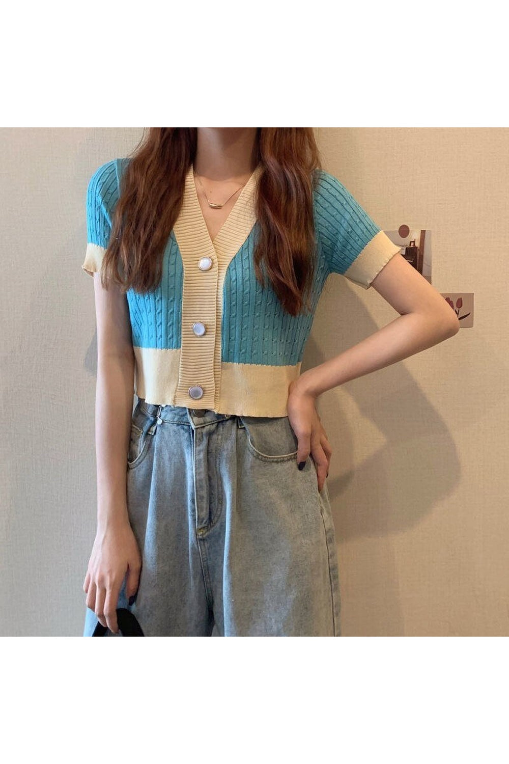 Y2k V-neck Cardigan Crop Top