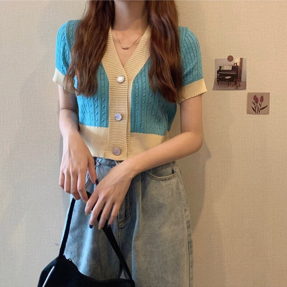 Y2k V-neck Cardigan Crop Top