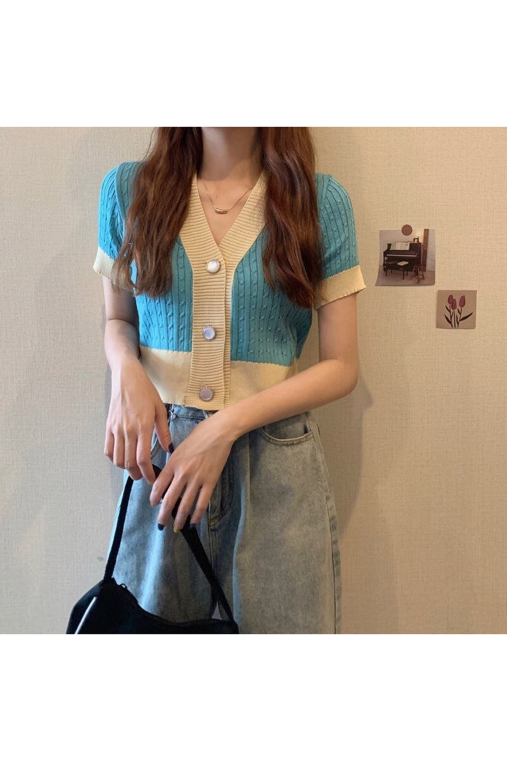 Y2k V-neck Cardigan Crop Top