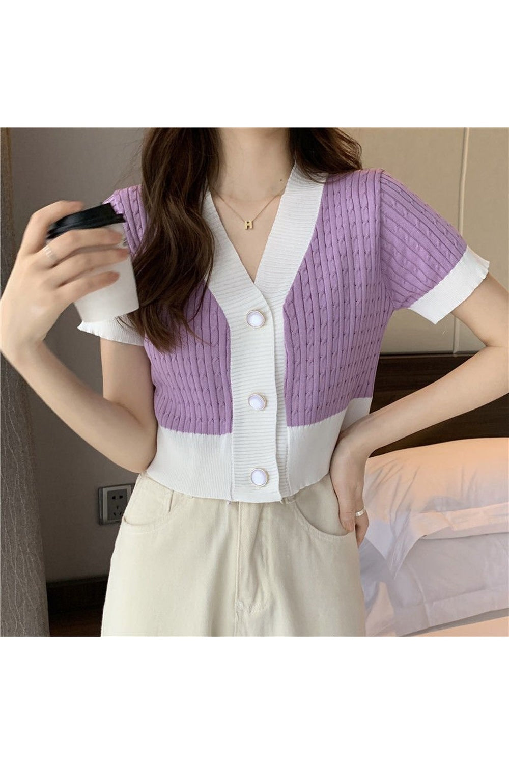 Y2k V-neck Cardigan Crop Top