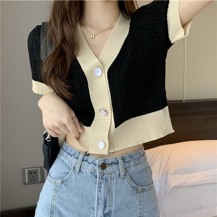 Y2k V-neck Cardigan Crop Top
