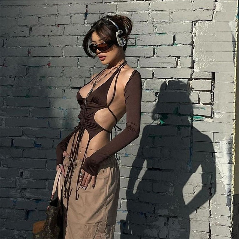 Y2k V-Neck Crop Halter Top