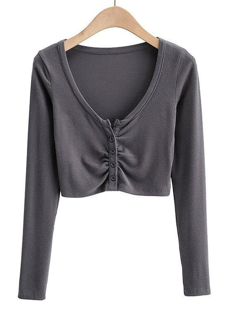 Y2k V-neck Long Sleeve Top