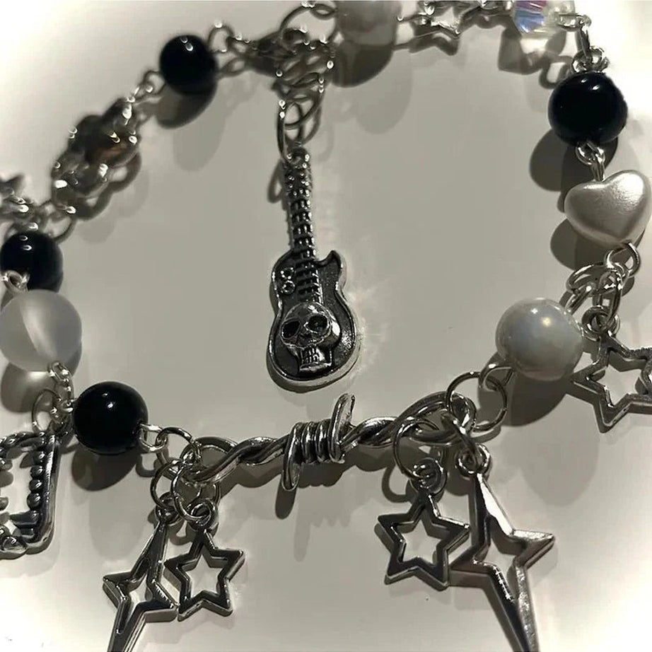 Y2k Vampire Tooth Skull Beaded Bracelet