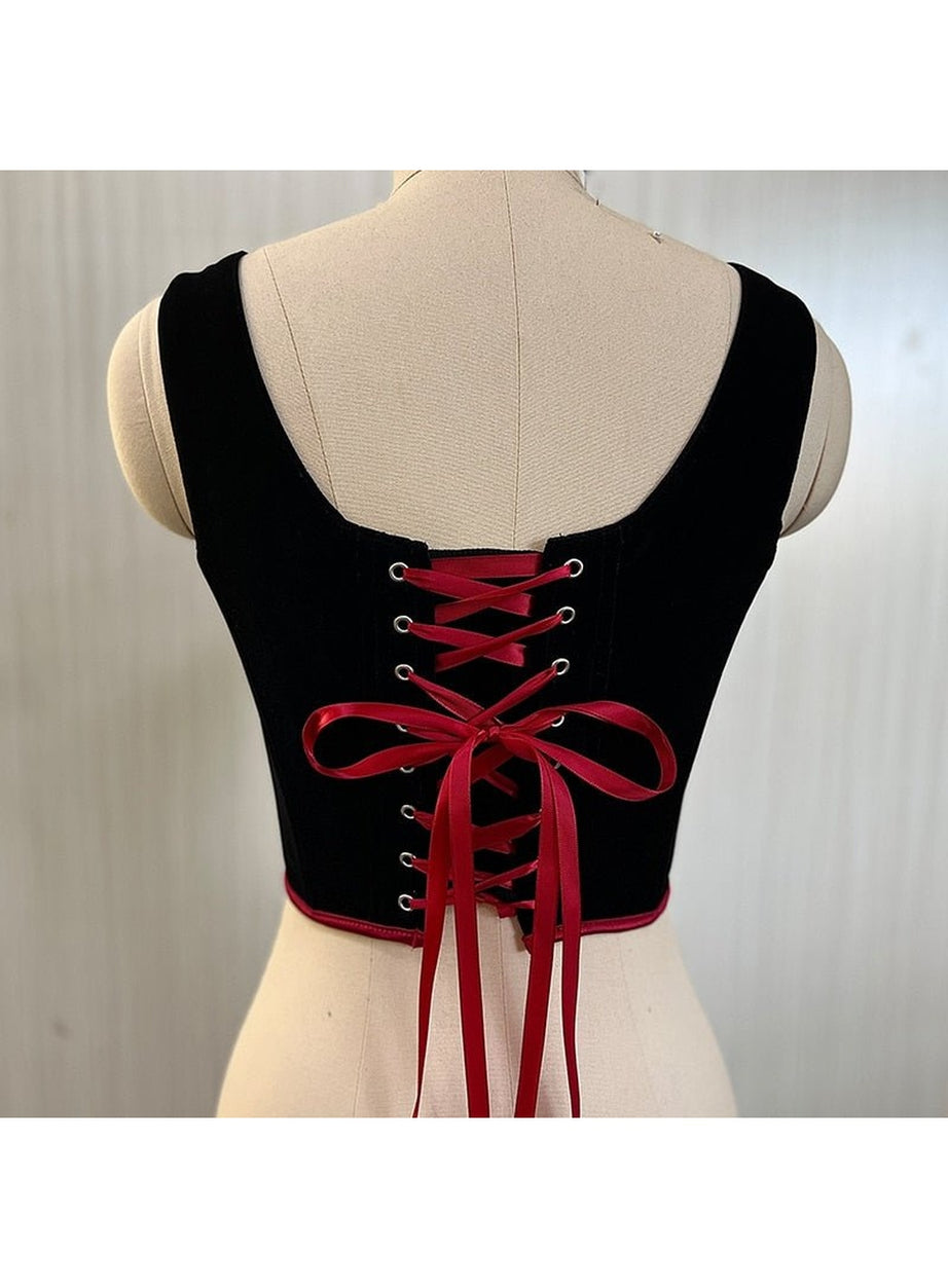 Y2k Velvet Corset Ribbon Tank Top
