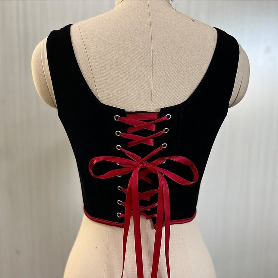 Y2k Velvet Corset Ribbon Tank Top