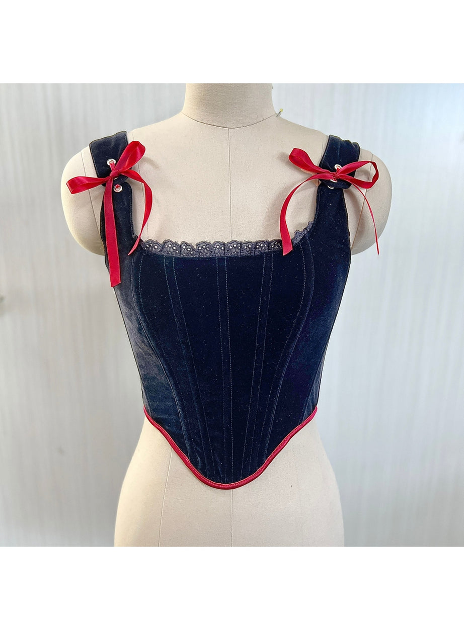 Y2k Velvet Corset Ribbon Tank Top