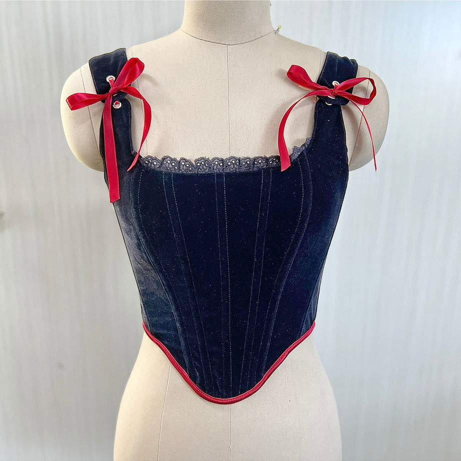 Y2k Velvet Corset Ribbon Tank Top