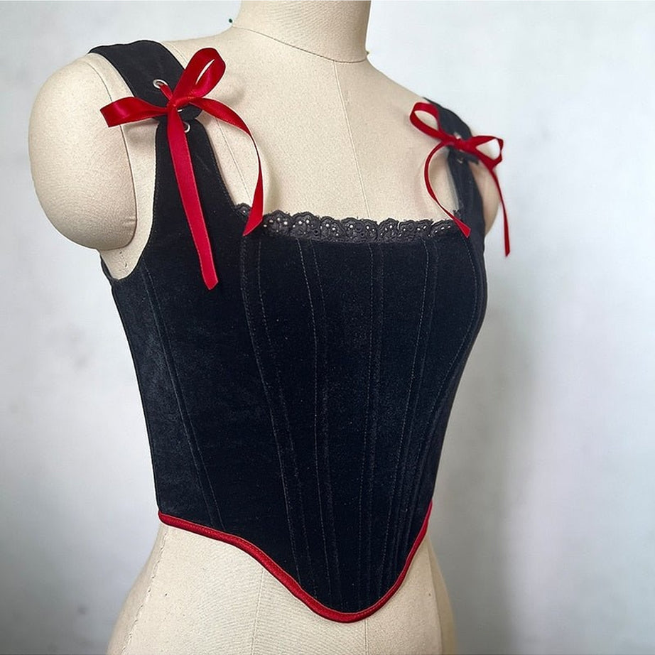 Y2k Velvet Corset Ribbon Tank Top