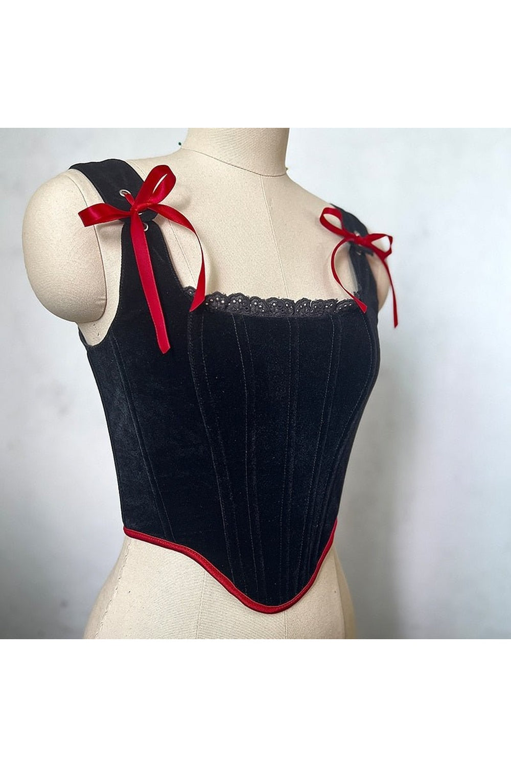 Y2k Velvet Corset Ribbon Tank Top