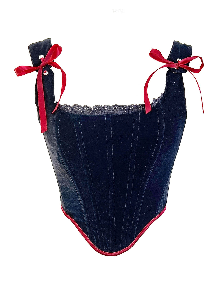 Y2k Velvet Corset Ribbon Tank Top