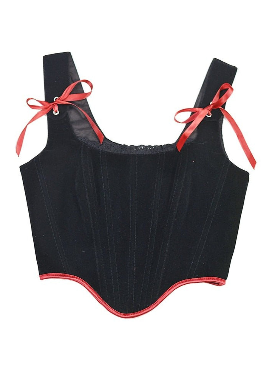 Y2k Velvet Corset Ribbon Tank Top