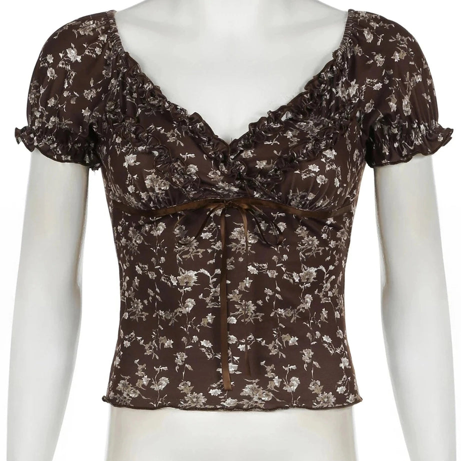 Y2k Velvet Floral Sweetheart Top