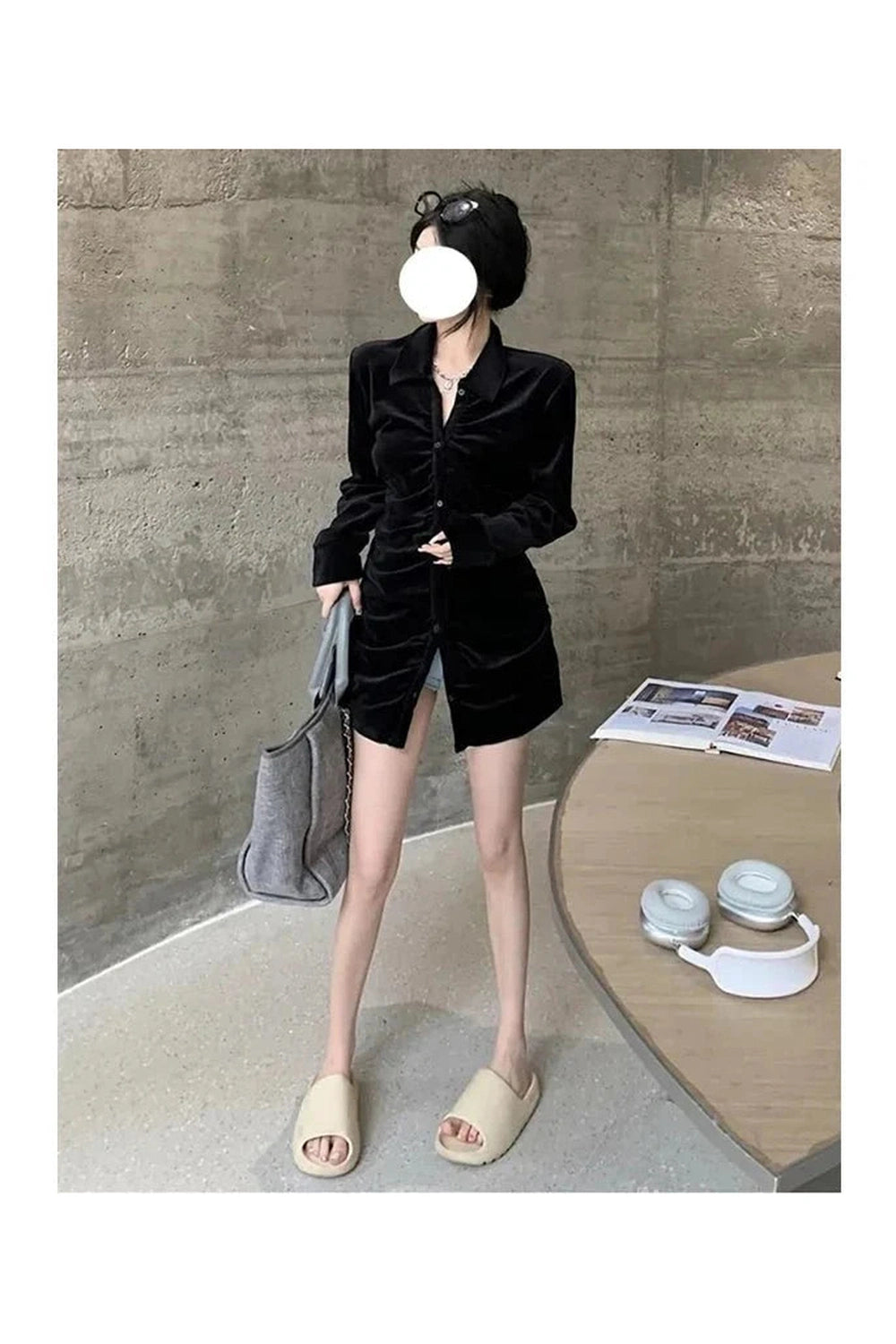 Y2k Velvet Pleated Blouse