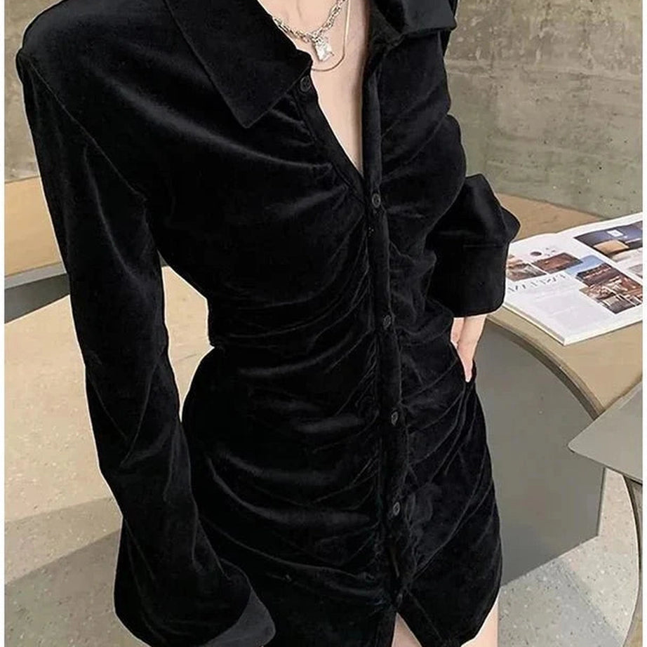 Y2k Velvet Pleated Blouse