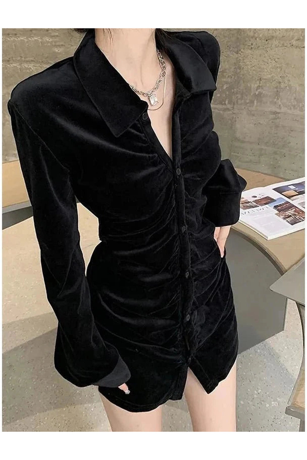 Y2k Velvet Pleated Blouse