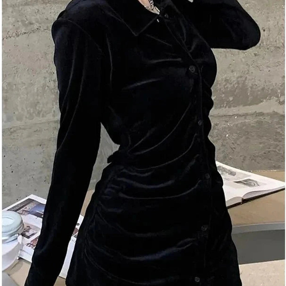 Y2k Velvet Pleated Blouse