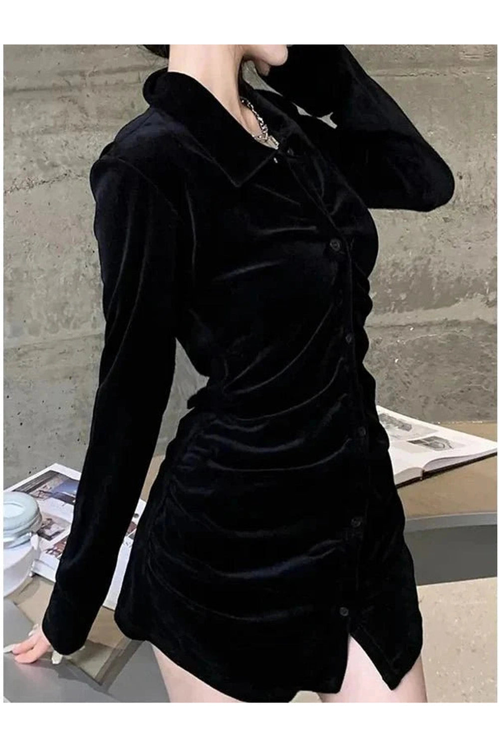 Y2k Velvet Pleated Blouse