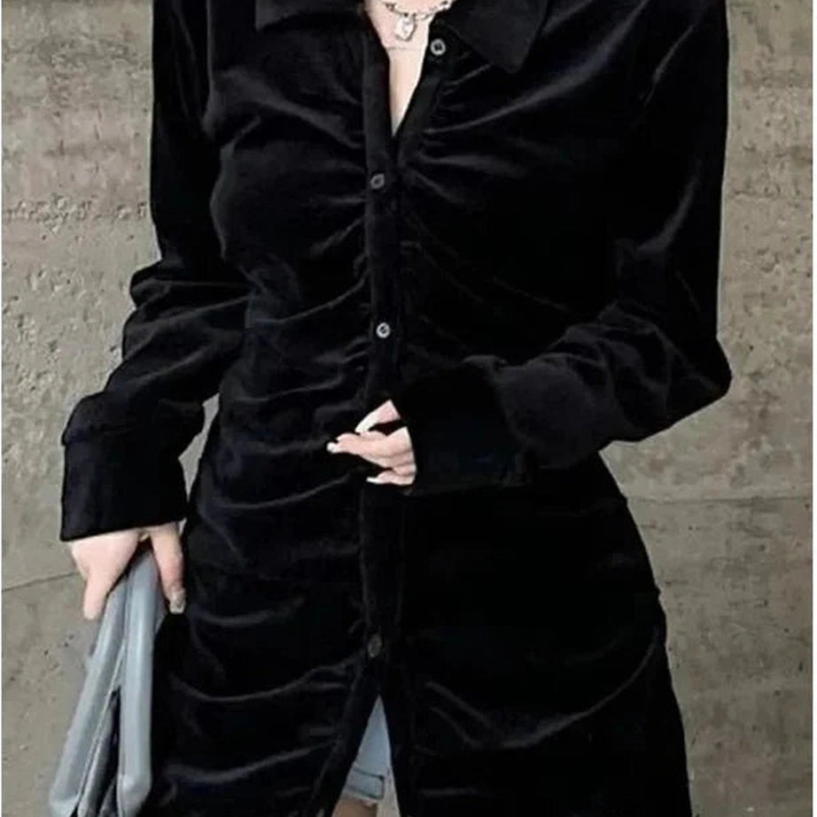 Y2k Velvet Pleated Blouse