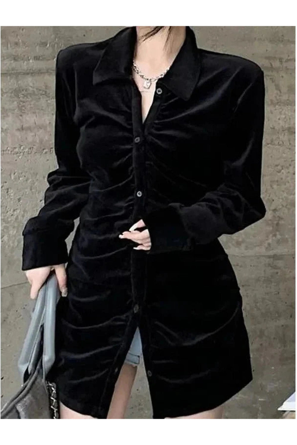 Y2k Velvet Pleated Blouse