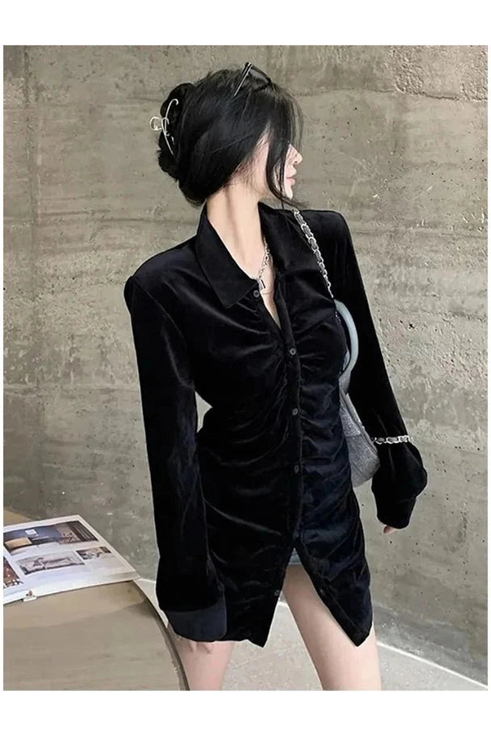 Y2k Velvet Pleated Blouse