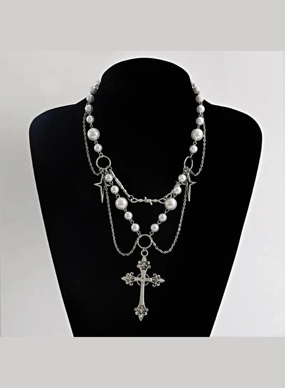 Y2k Victorian Gothic Rosary Pearl Necklace