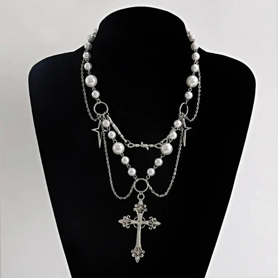 Y2k Victorian Gothic Rosary Pearl Necklace