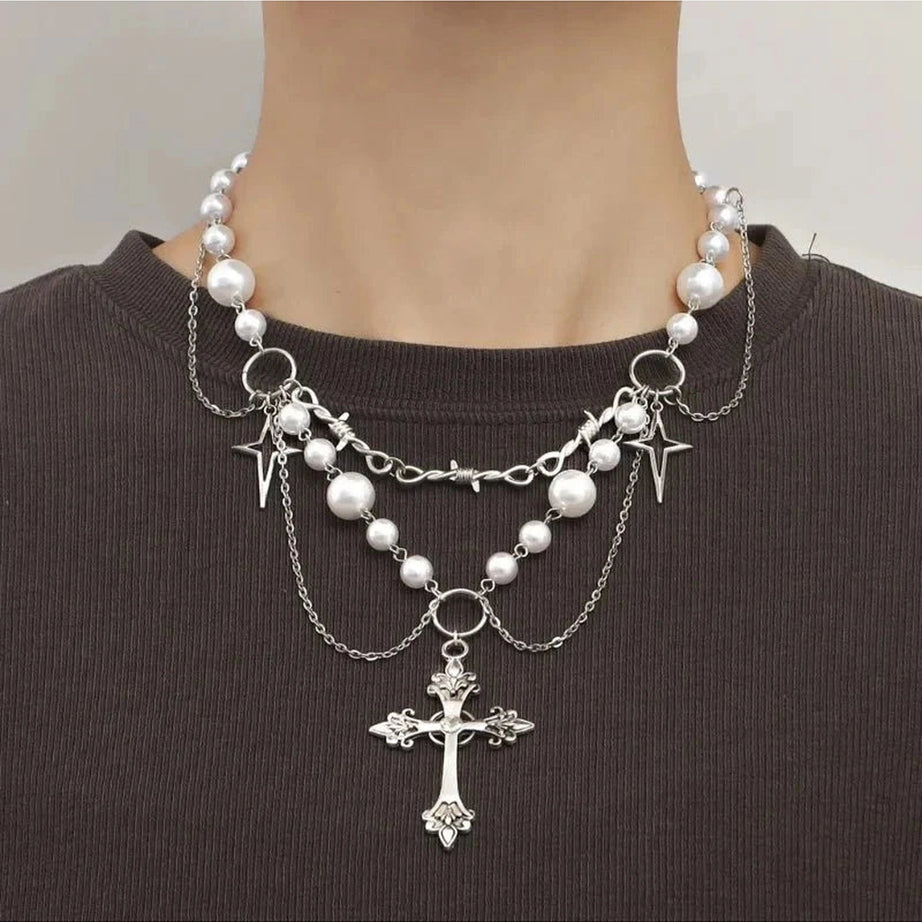 Y2k Victorian Gothic Rosary Pearl Necklace