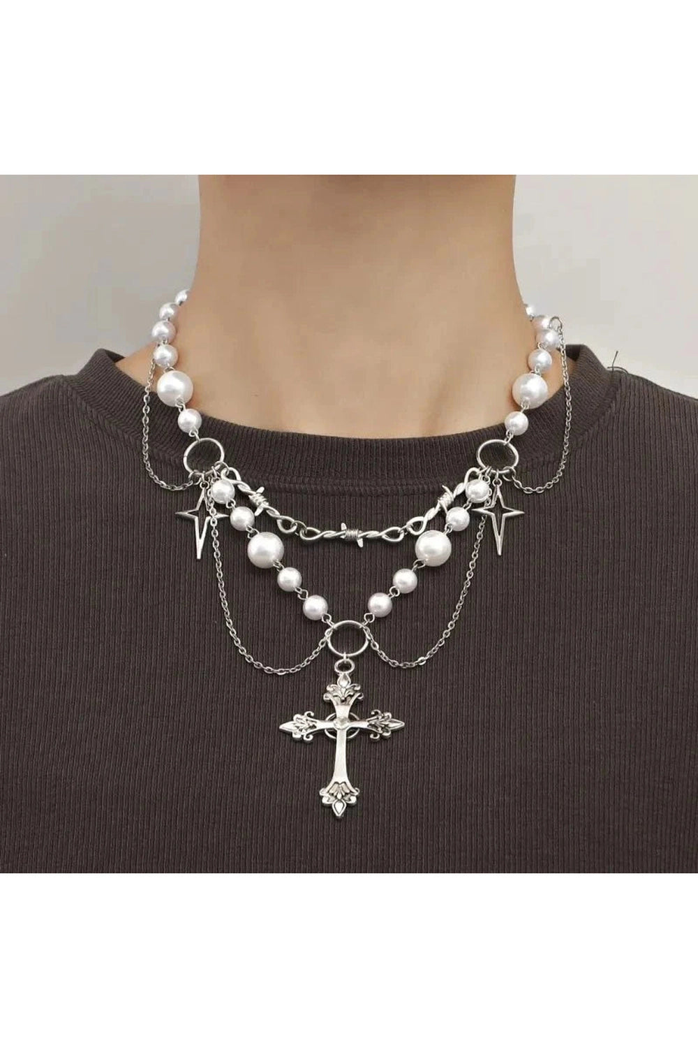 Y2k Victorian Gothic Rosary Pearl Necklace