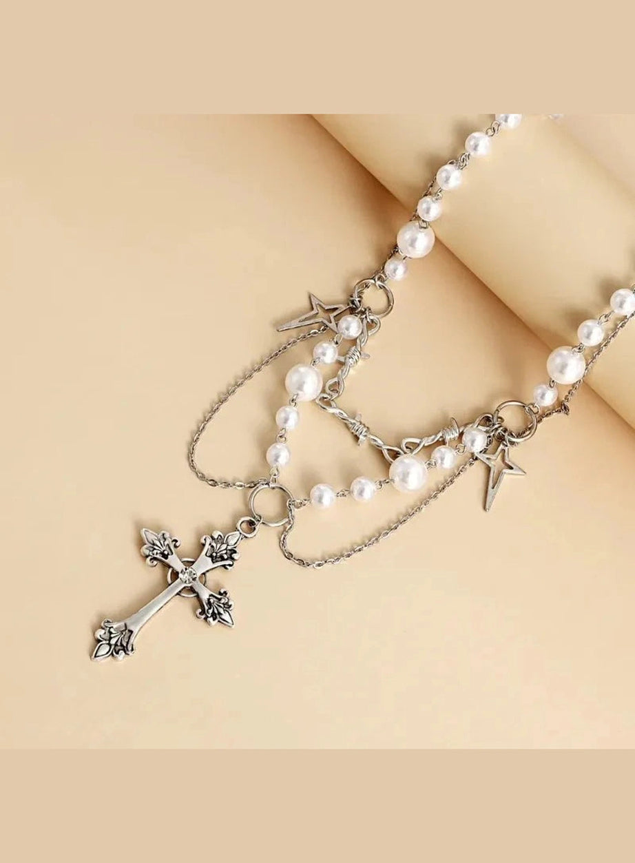 Y2k Victorian Gothic Rosary Pearl Necklace