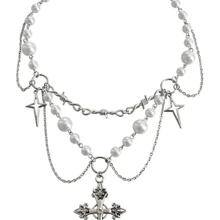 Y2k Victorian Gothic Rosary Pearl Necklace