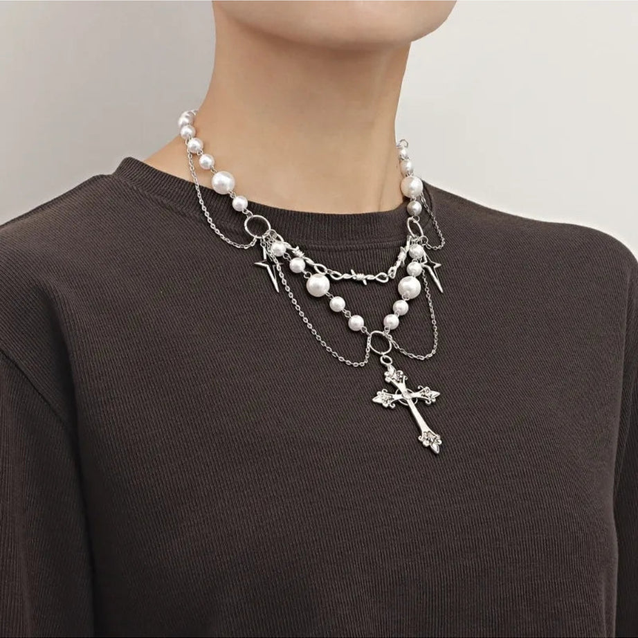 Y2k Victorian Gothic Rosary Pearl Necklace