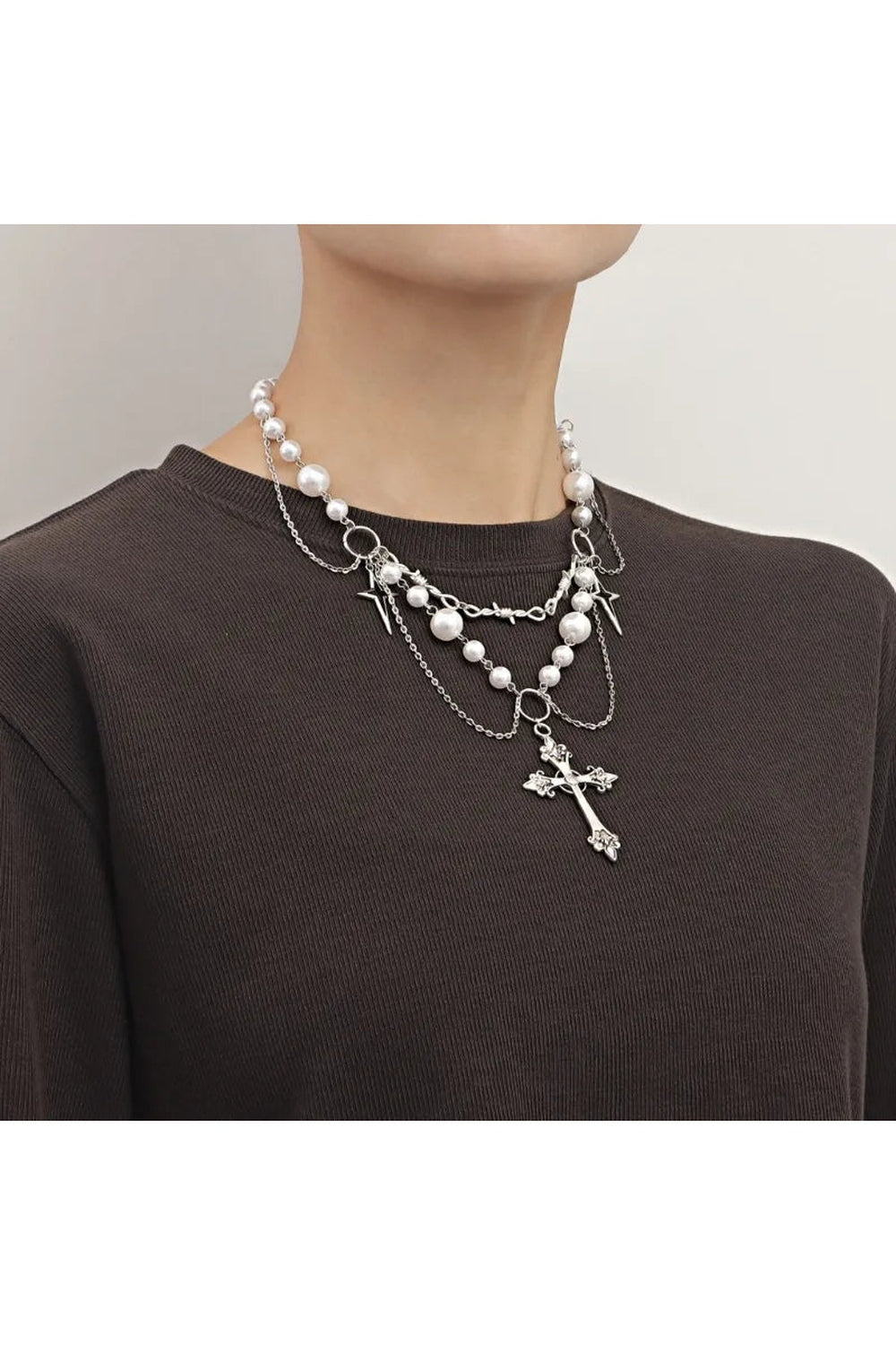 Y2k Victorian Gothic Rosary Pearl Necklace