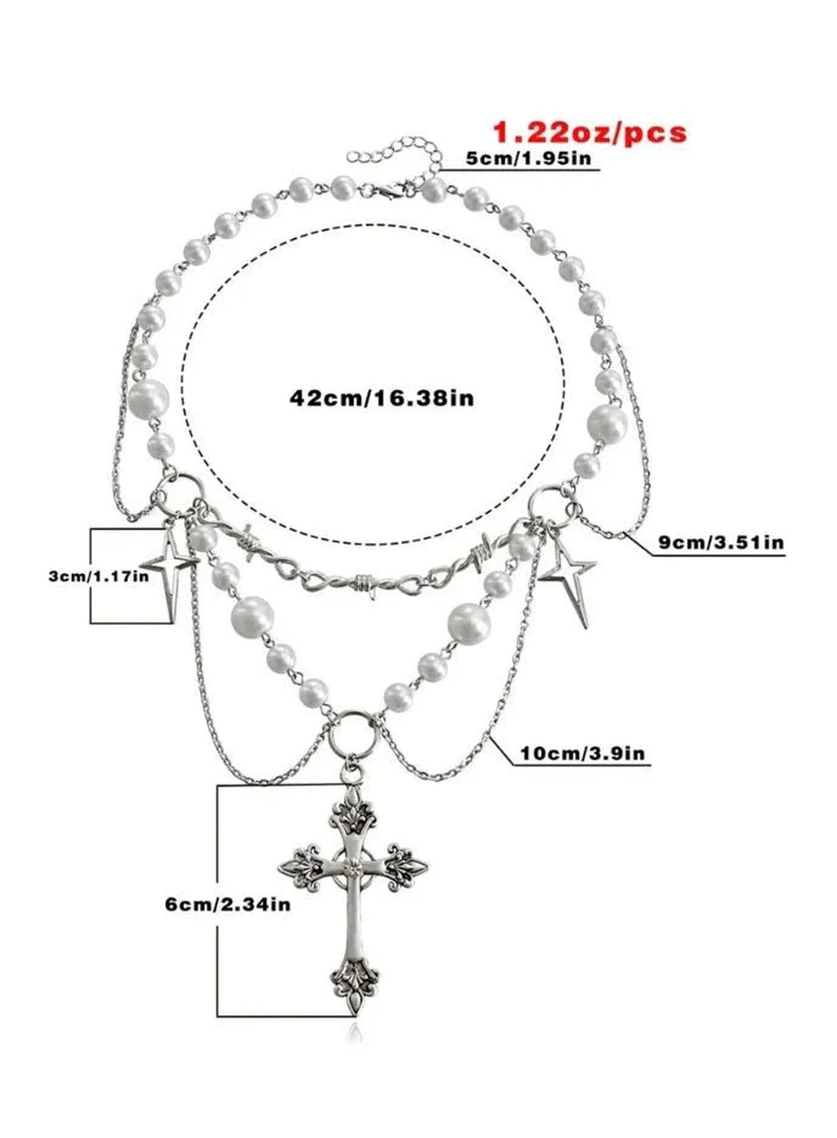 Y2k Victorian Gothic Rosary Pearl Necklace