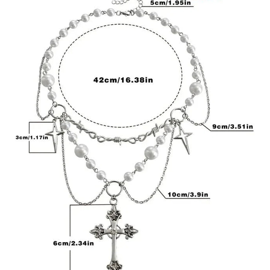 Y2k Victorian Gothic Rosary Pearl Necklace