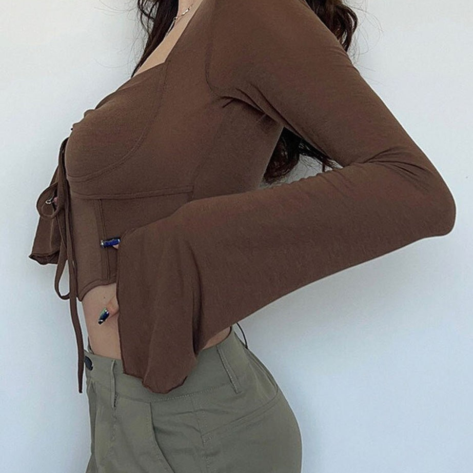 Y2k Vintage Aesthetic Flare Sleeve Crop Top