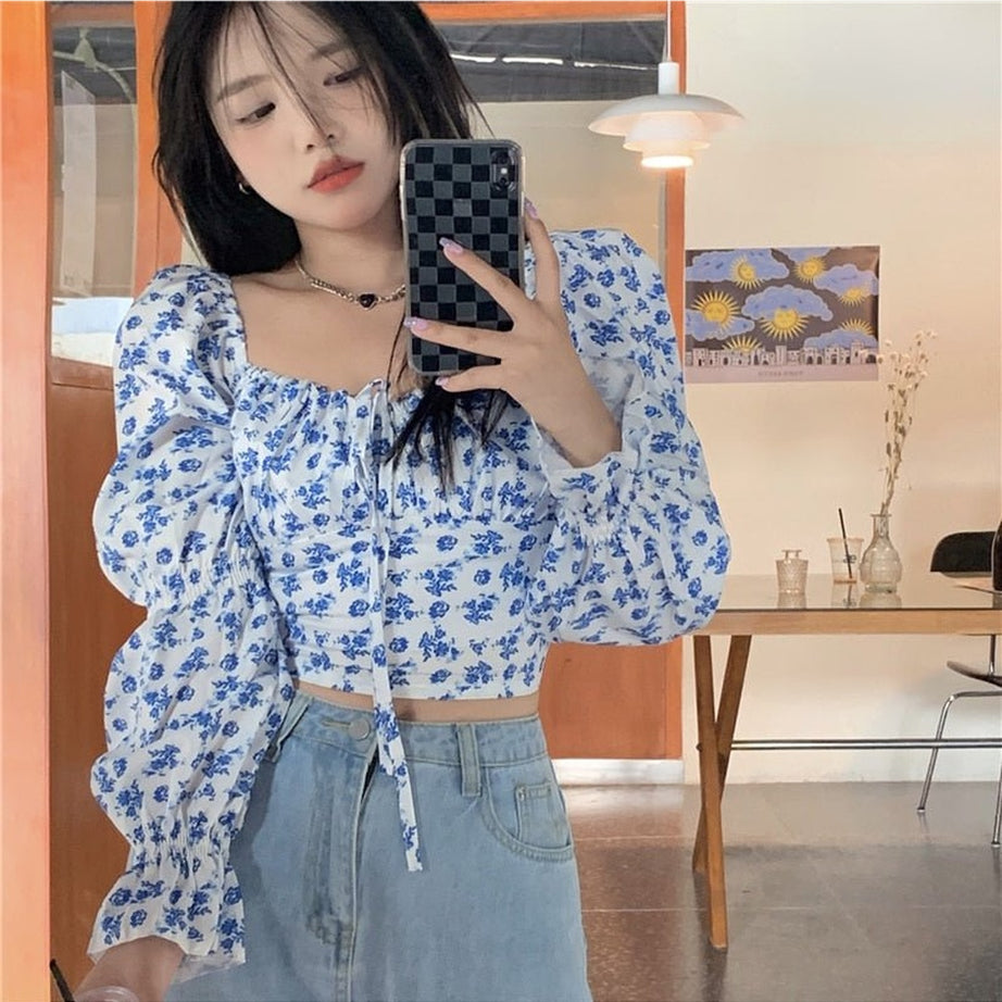 Y2k Vintage Aesthetic Floral Blouse