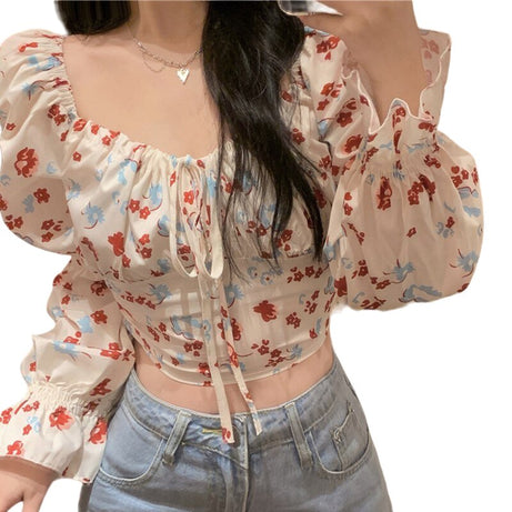 Vintage Aesthetic Floral Blouse - Blouses