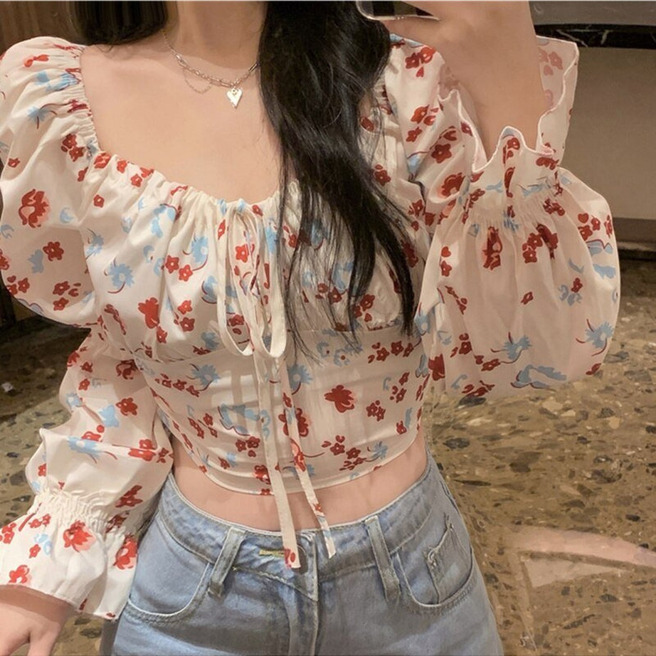 Y2k Vintage Aesthetic Floral Blouse
