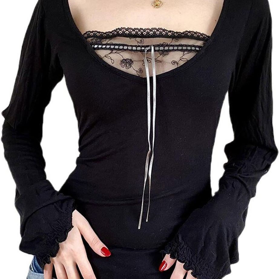 Y2k Vintage Black Long Sleeve Crop Top