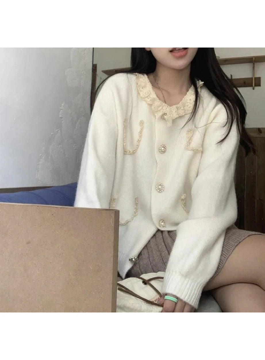 Y2k Vintage Charm Lace Cardigan