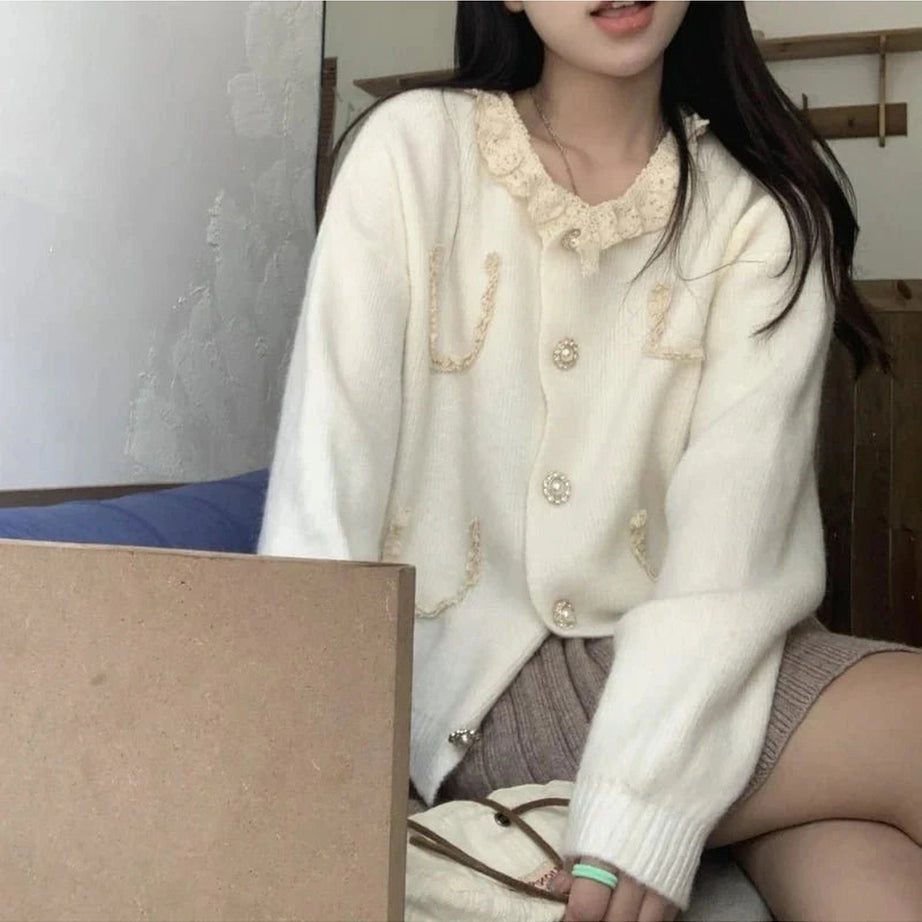 Y2k Vintage Charm Lace Cardigan